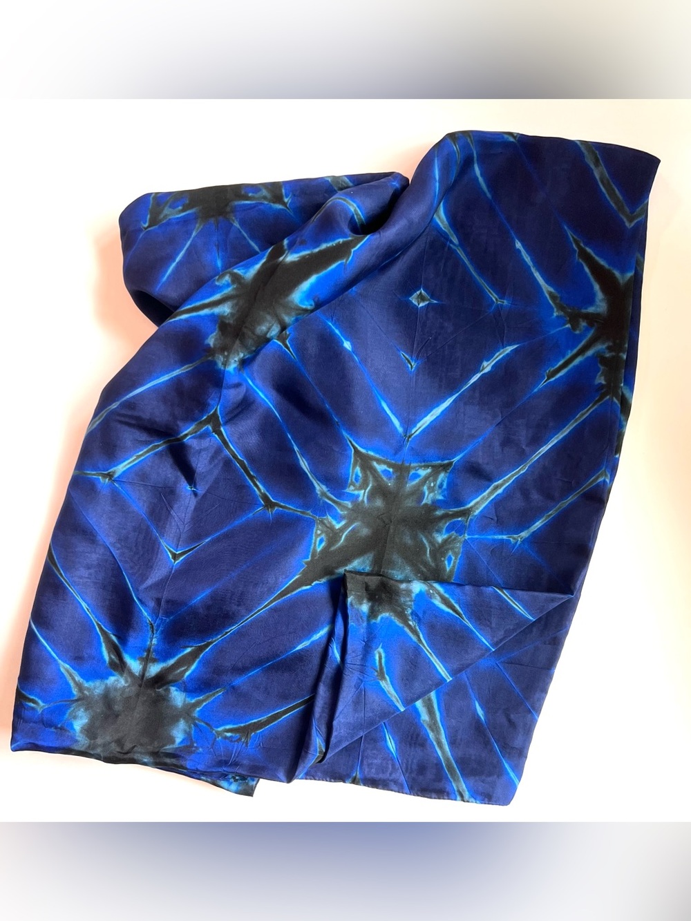 Silk hand painted Blue Abstract Print Scarf shibori handmade designer